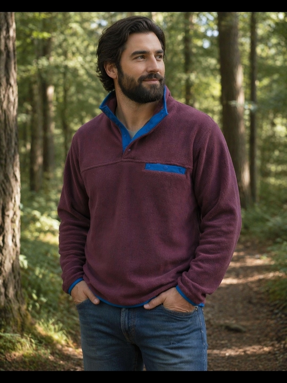 32 Degrees Men's Maroon Fleece with Blue Trim,‎ XL.
